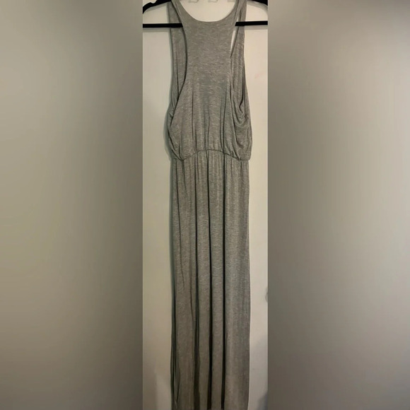 Socialite Womens Maxi Dress Gray Scoop Neck popover draped top Racerback Sz Sm - Picture 1 of 8